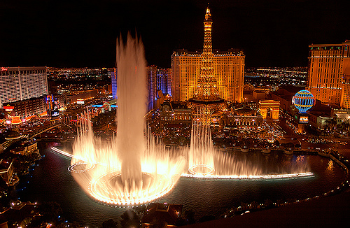 The Bellagio fountains and Paris